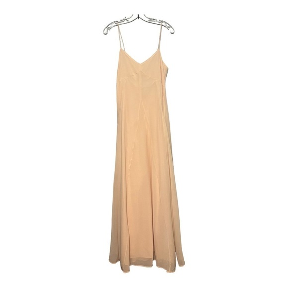 ASOS Open Back A-Line Gown Elegant Peach Chiffon Sleeveless V-Neck Maxi Dress 6 - Picture 3 of 10